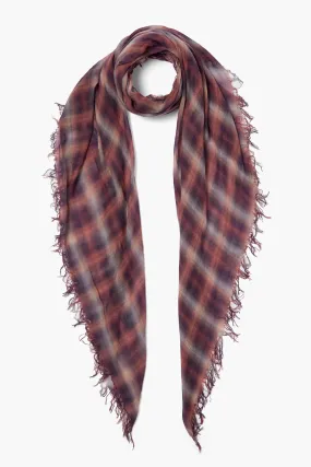 Cashmere and Silk Scarf Dark Sapphire Plaid