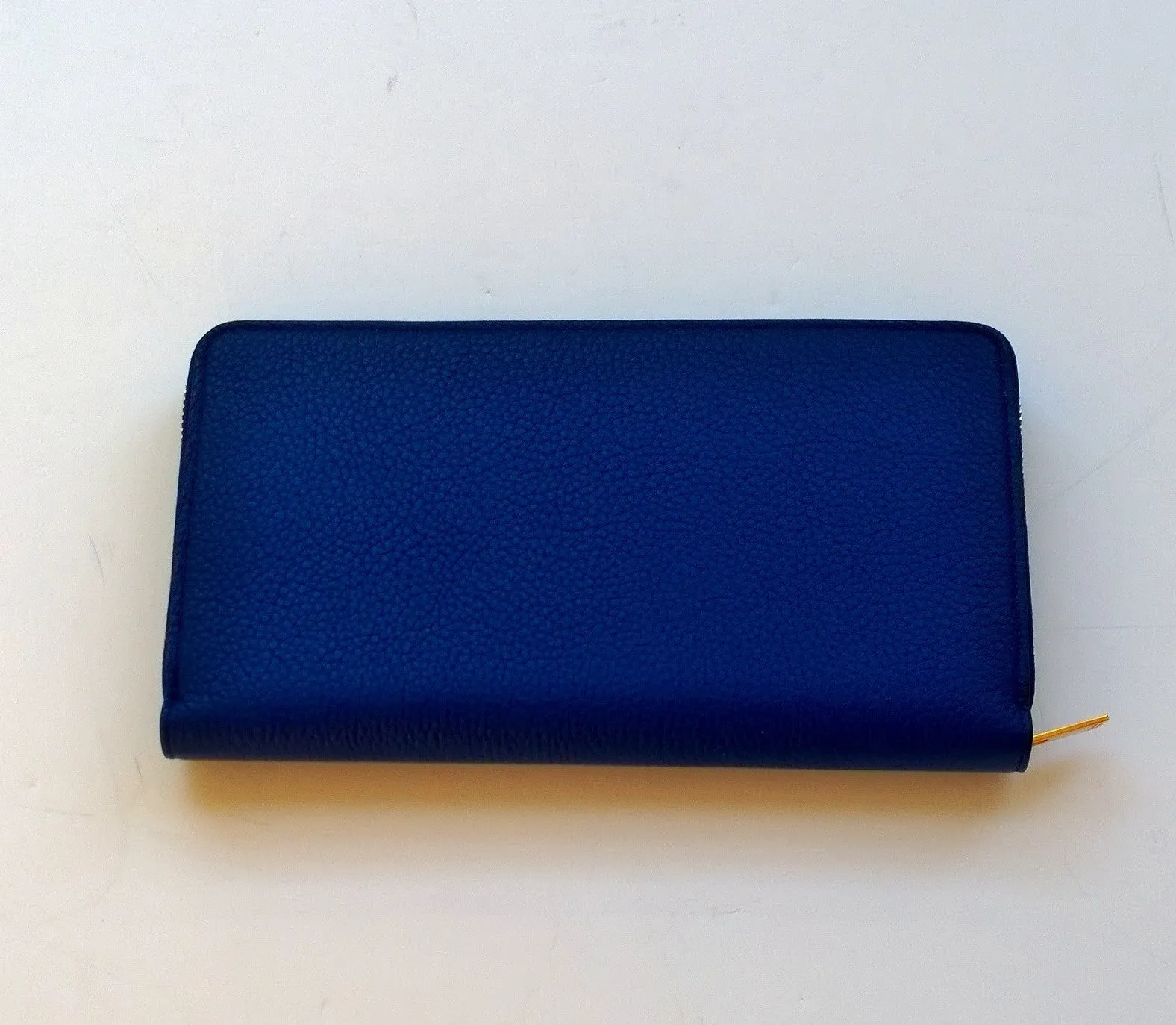 Celine Zipper Wallet in Large Size Blue Textured Leather Purse