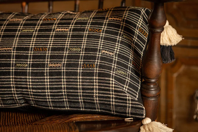 Charcoal Plaid Woven Wool Pillow Cover