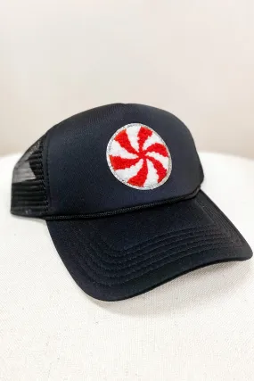 Chenille Peppermint Swirl Patch Trucker Hat