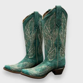 Circle G by Corral Ladies Western Turquoise Feather Embroidery Snip Toe Cowboy Boots L5789