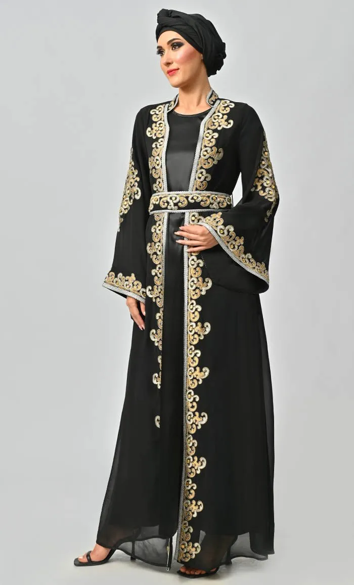 Egypt Moroccan Style Detailed Embroidery On Georgette And Included Black Satin Inner