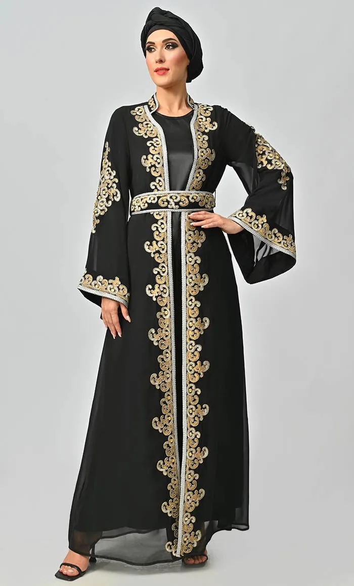 Egypt Moroccan Style Detailed Embroidery On Georgette And Included Black Satin Inner