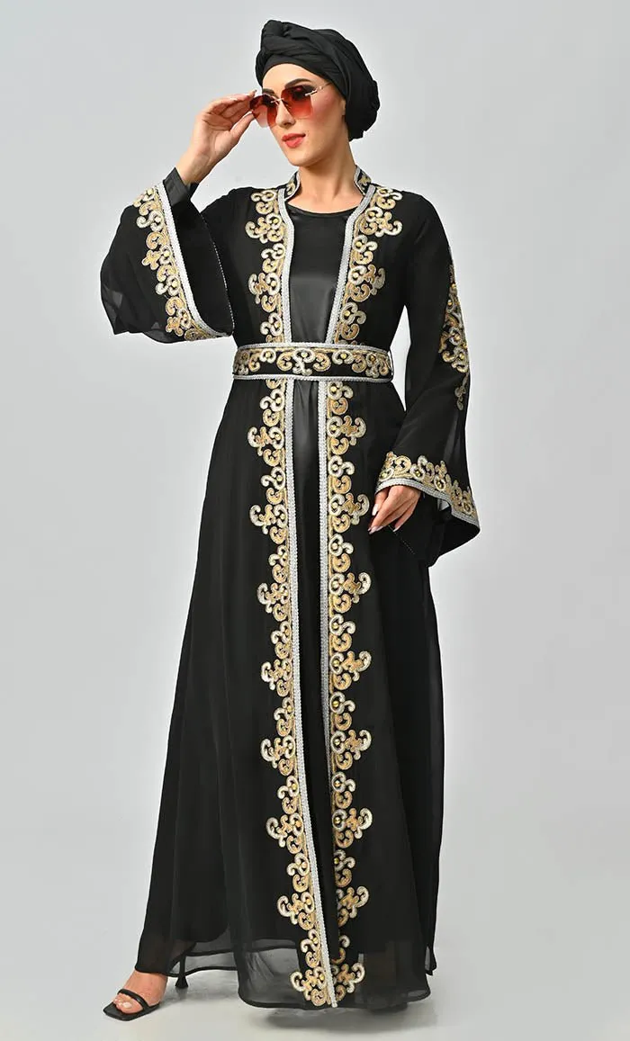 Egypt Moroccan Style Detailed Embroidery On Georgette And Included Black Satin Inner