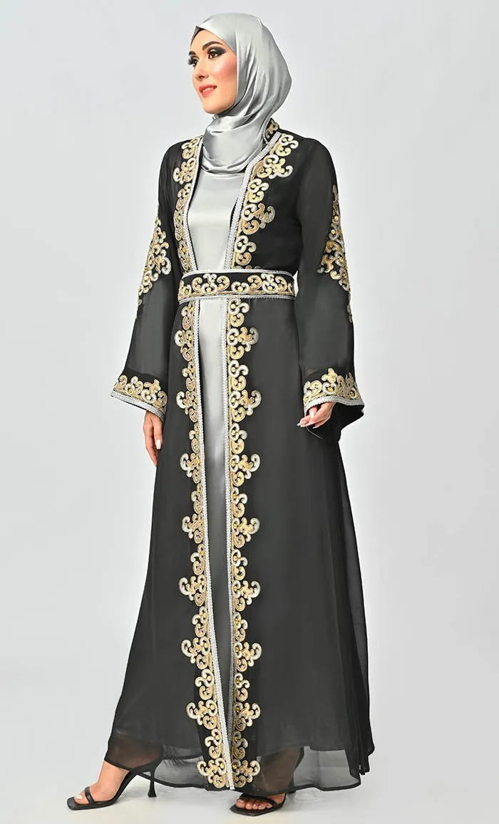 Egypt Moroccan Style Detailed Embroidery On Georgette And Included Grey Satin Inner