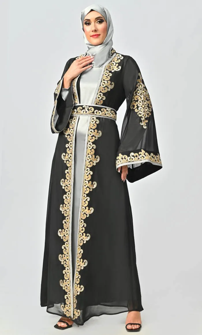 Egypt Moroccan Style Detailed Embroidery On Georgette And Included Grey Satin Inner