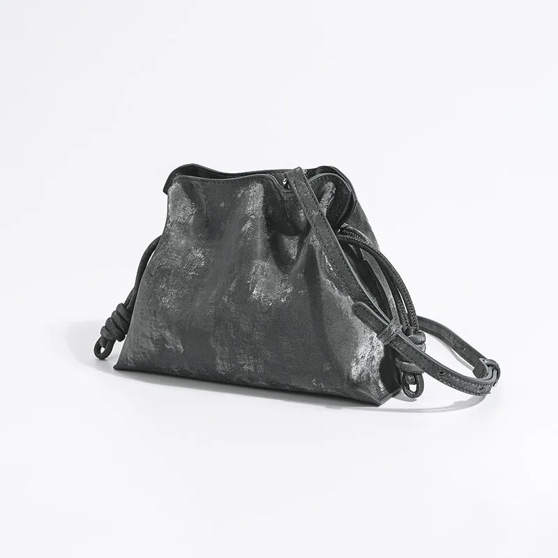 Elegant Small Cowhide Leather Shoulder Bag Crossbody Bag for Women with Drawstring Closure