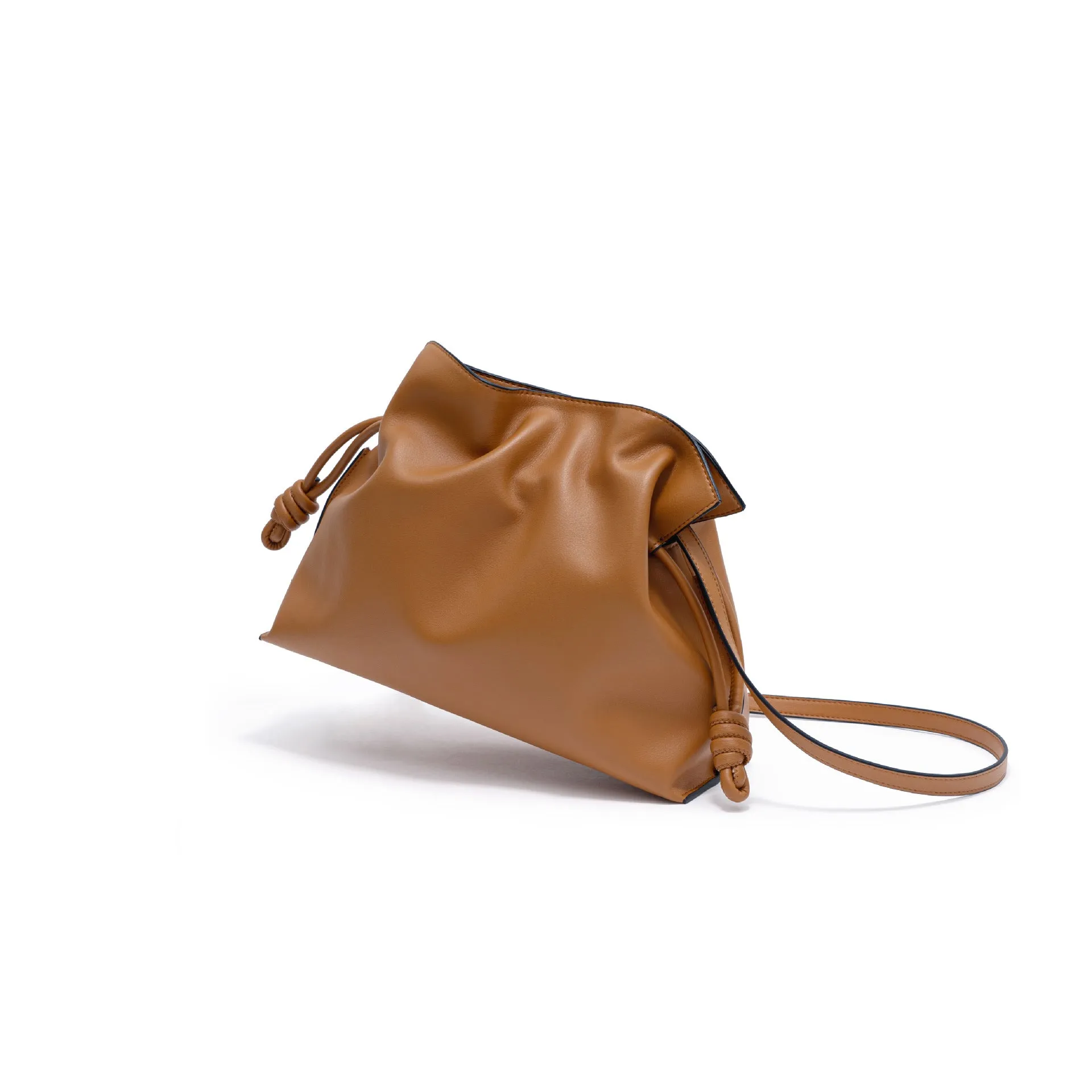 Elegant Small Cowhide Leather Shoulder Bag Crossbody Bag for Women with Drawstring Closure