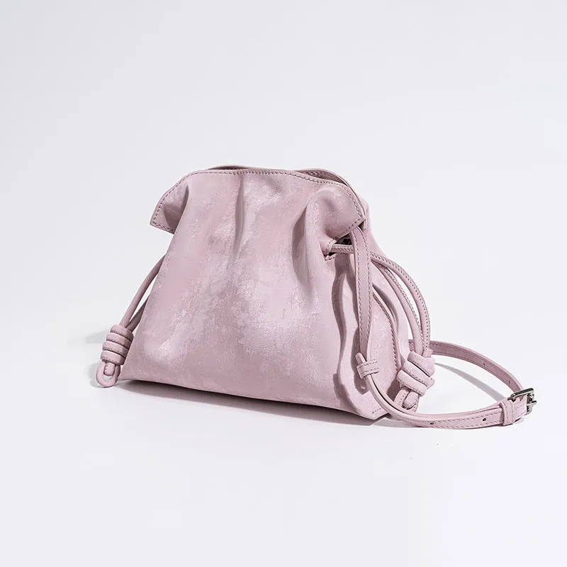 Elegant Small Cowhide Leather Shoulder Bag Crossbody Bag for Women with Drawstring Closure