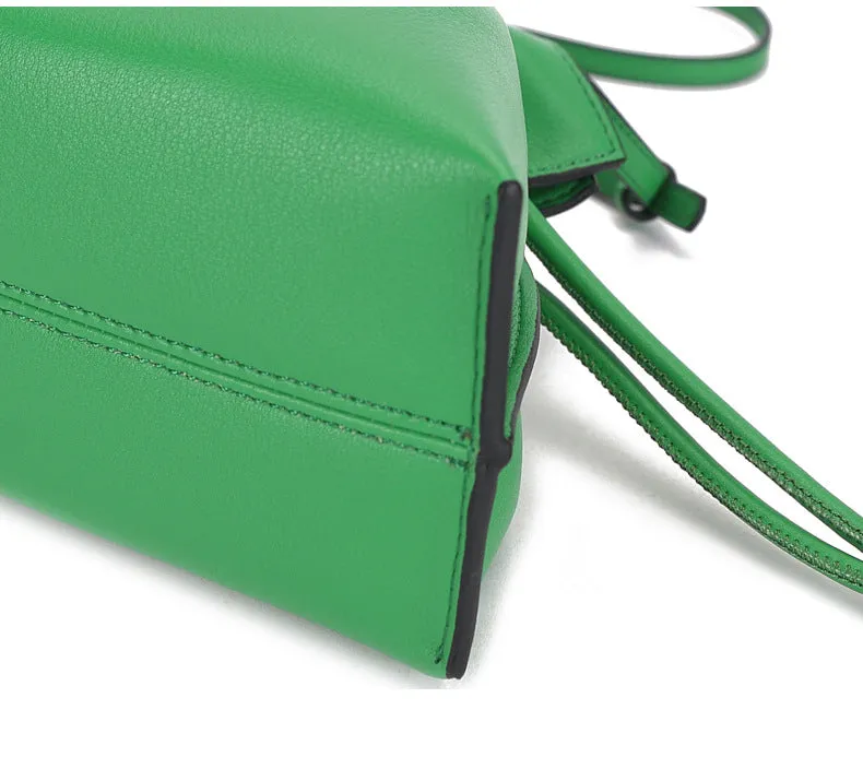 Elegant Small Cowhide Leather Shoulder Bag Crossbody Bag for Women with Drawstring Closure