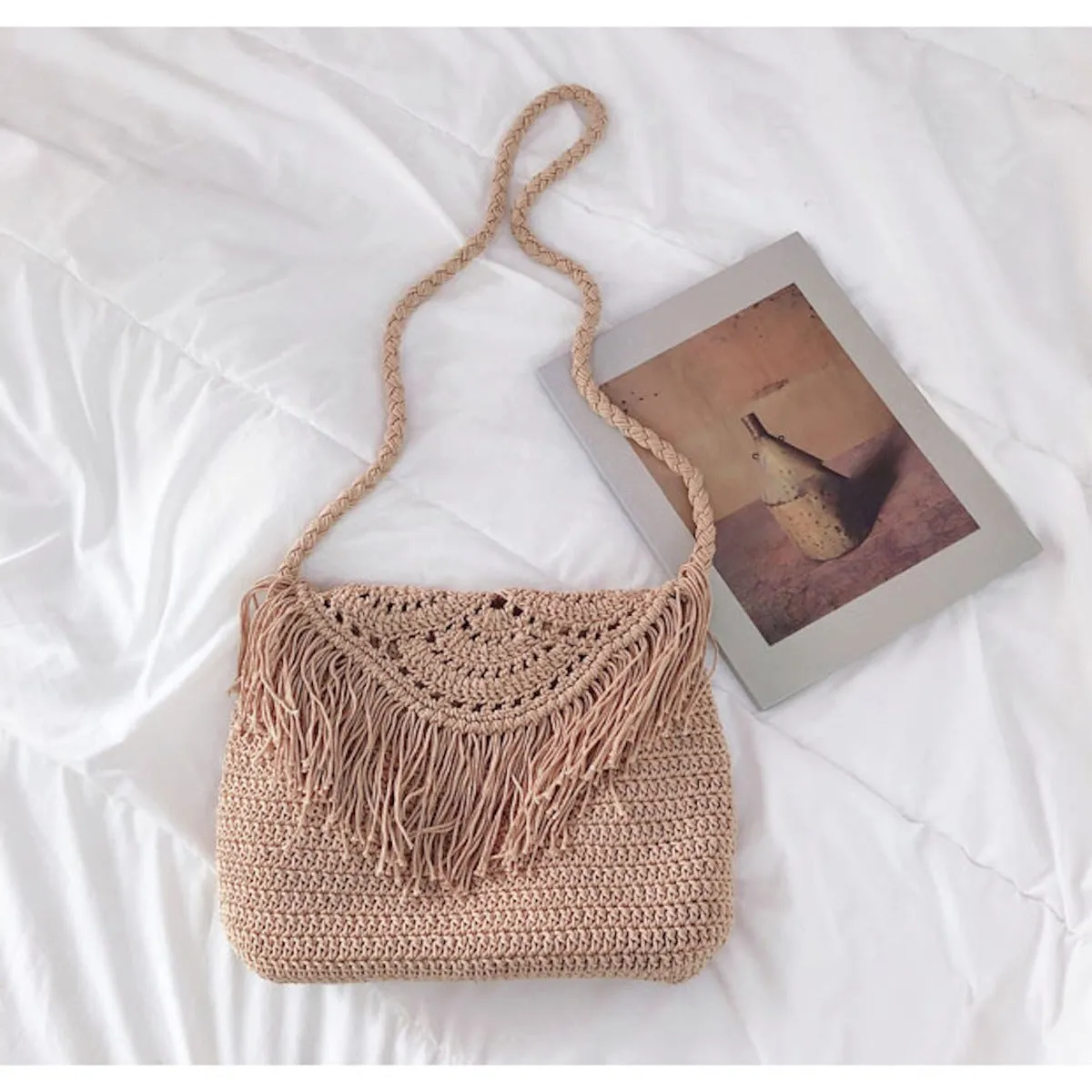 Elena Handbags Handmade Bohemian Tassel Beach Bag