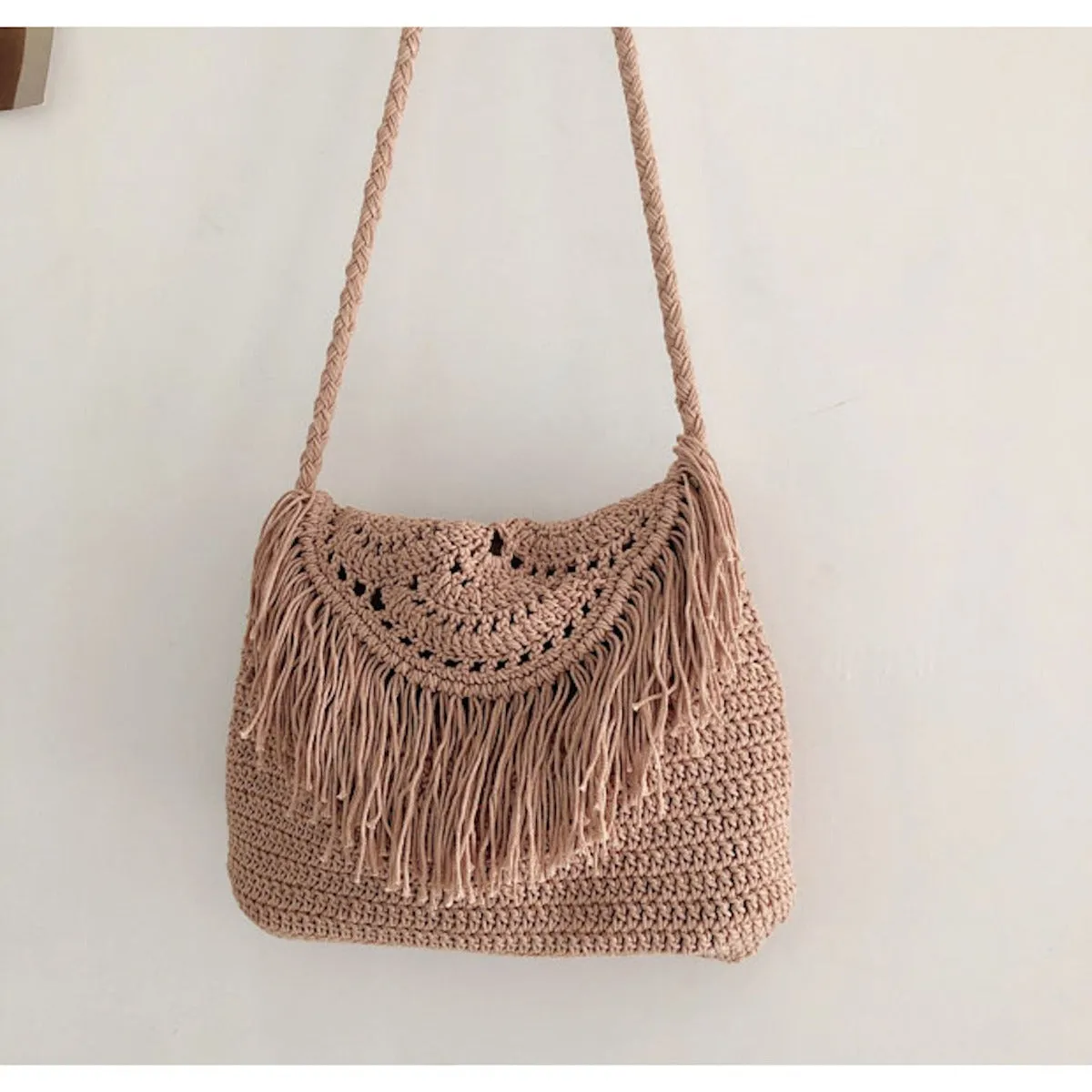 Elena Handbags Handmade Bohemian Tassel Beach Bag