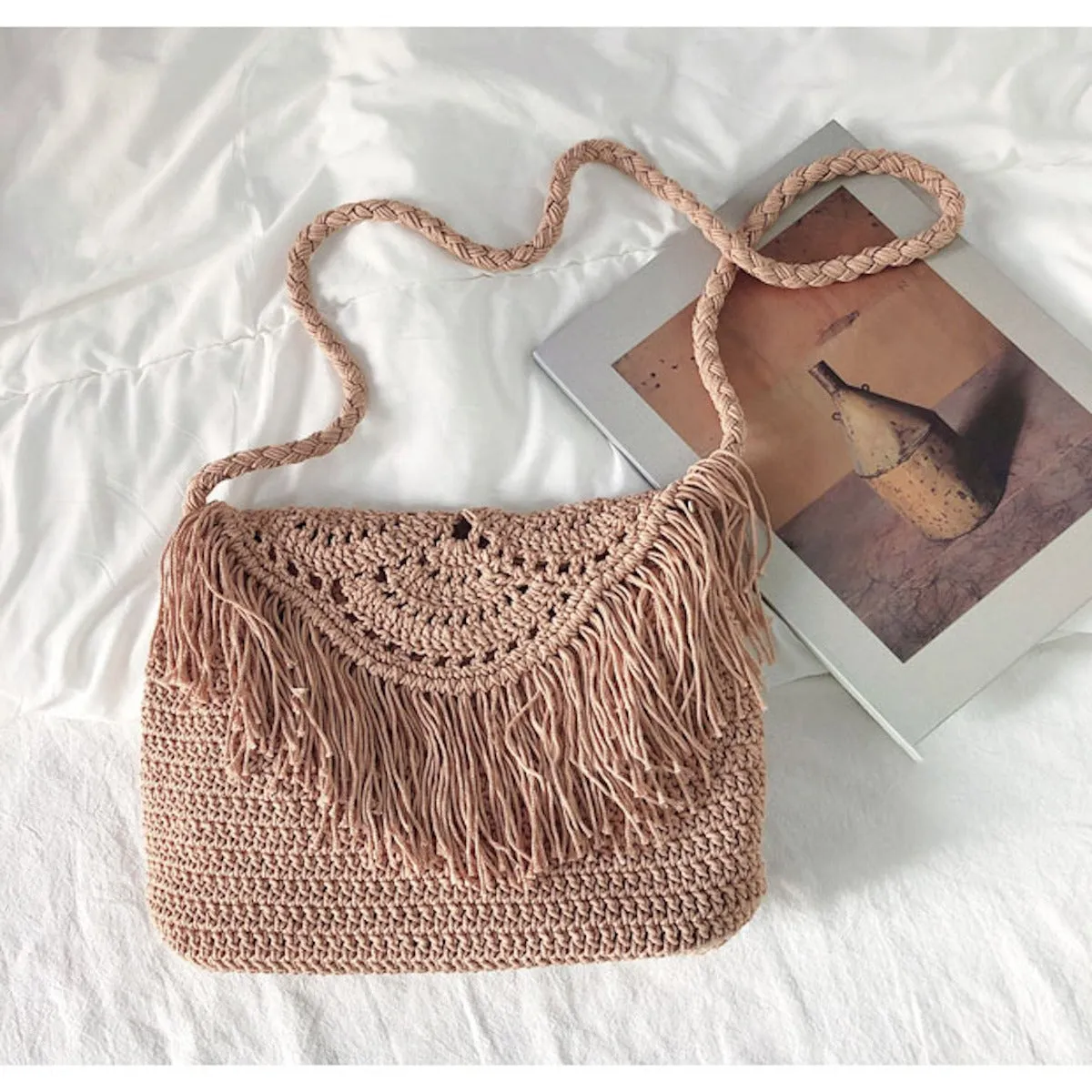 Elena Handbags Handmade Bohemian Tassel Beach Bag