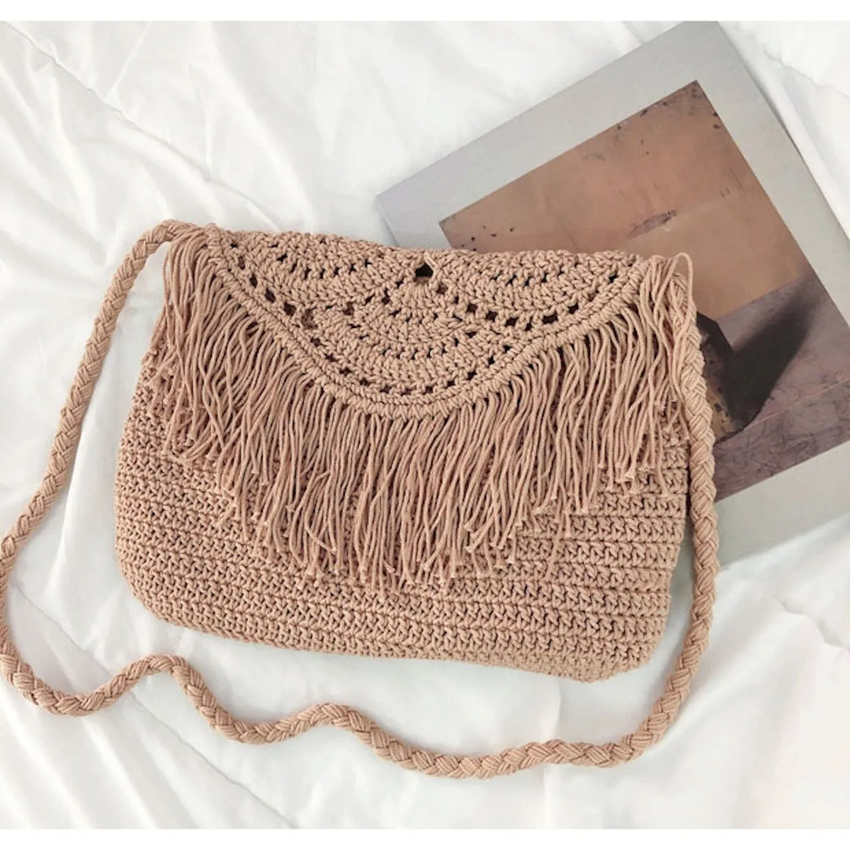 Elena Handbags Handmade Bohemian Tassel Beach Bag