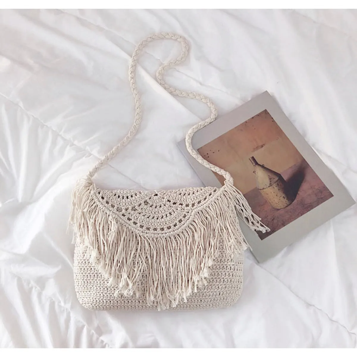 Elena Handbags Handmade Bohemian Tassel Beach Bag