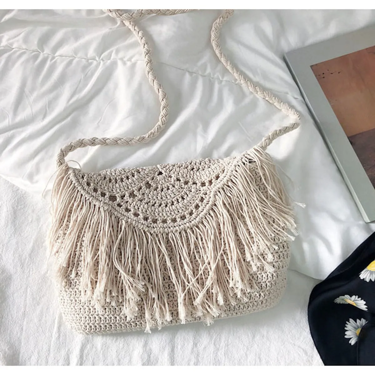 Elena Handbags Handmade Bohemian Tassel Beach Bag