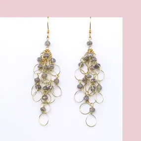 Labradorite Gold Chain Loop Earrings