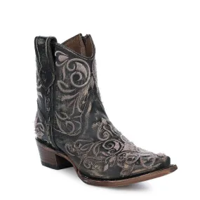 LD Distressed Black Embroidery Ankle Bootie - Corral Boots