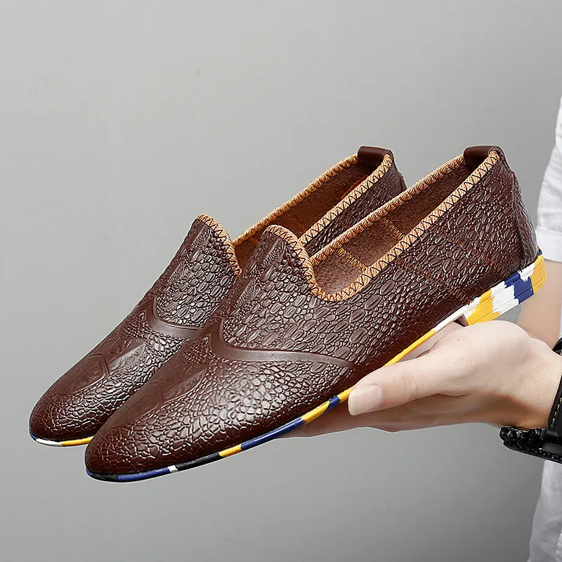 Men's Leather Flats Slip-on Loafers Comfort Casual Shoes | 2093