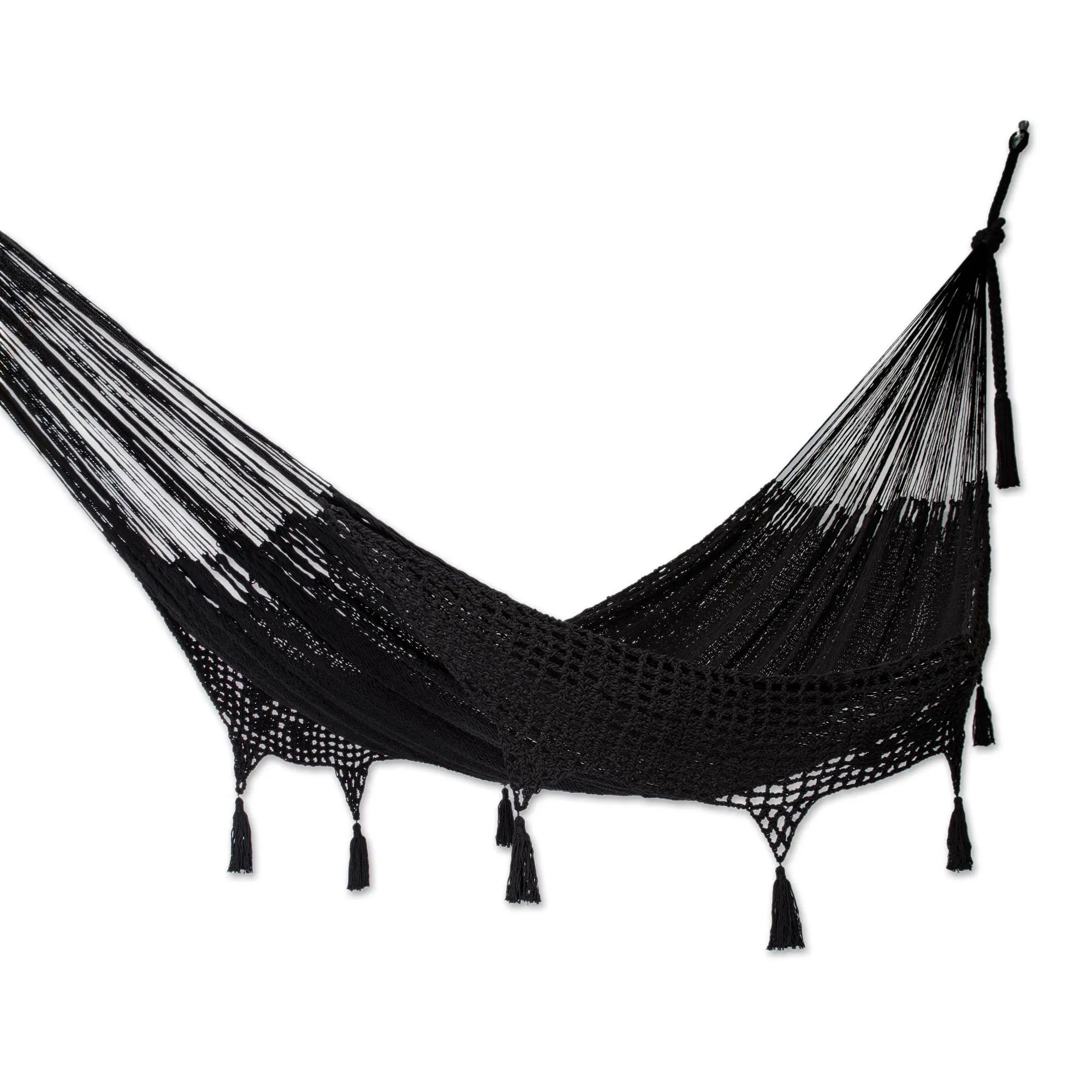 'Mirage in Black Black Cotton Rope Hammock (Triple)