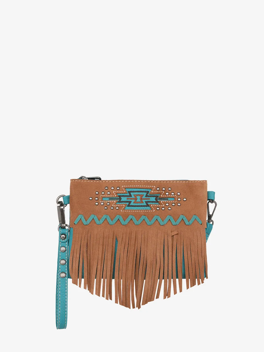 Montana West Aztec Embroidery Tassel Crossbody Wristlet