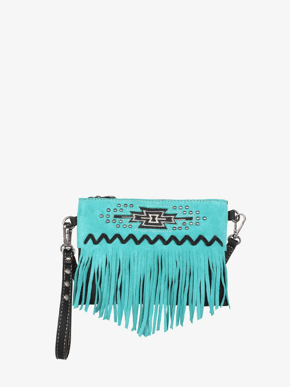 Montana West Aztec Embroidery Tassel Crossbody Wristlet