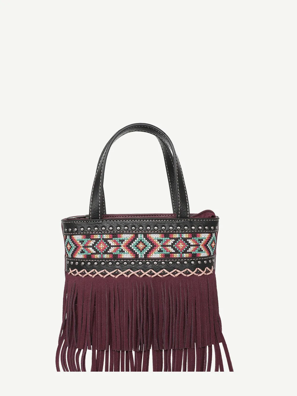 Montana West Embroidered Aztec Fringe Crossbody Mini Tote