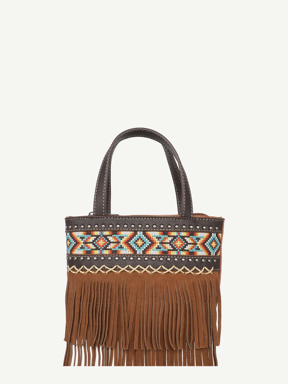 Montana West Embroidered Aztec Fringe Crossbody Mini Tote