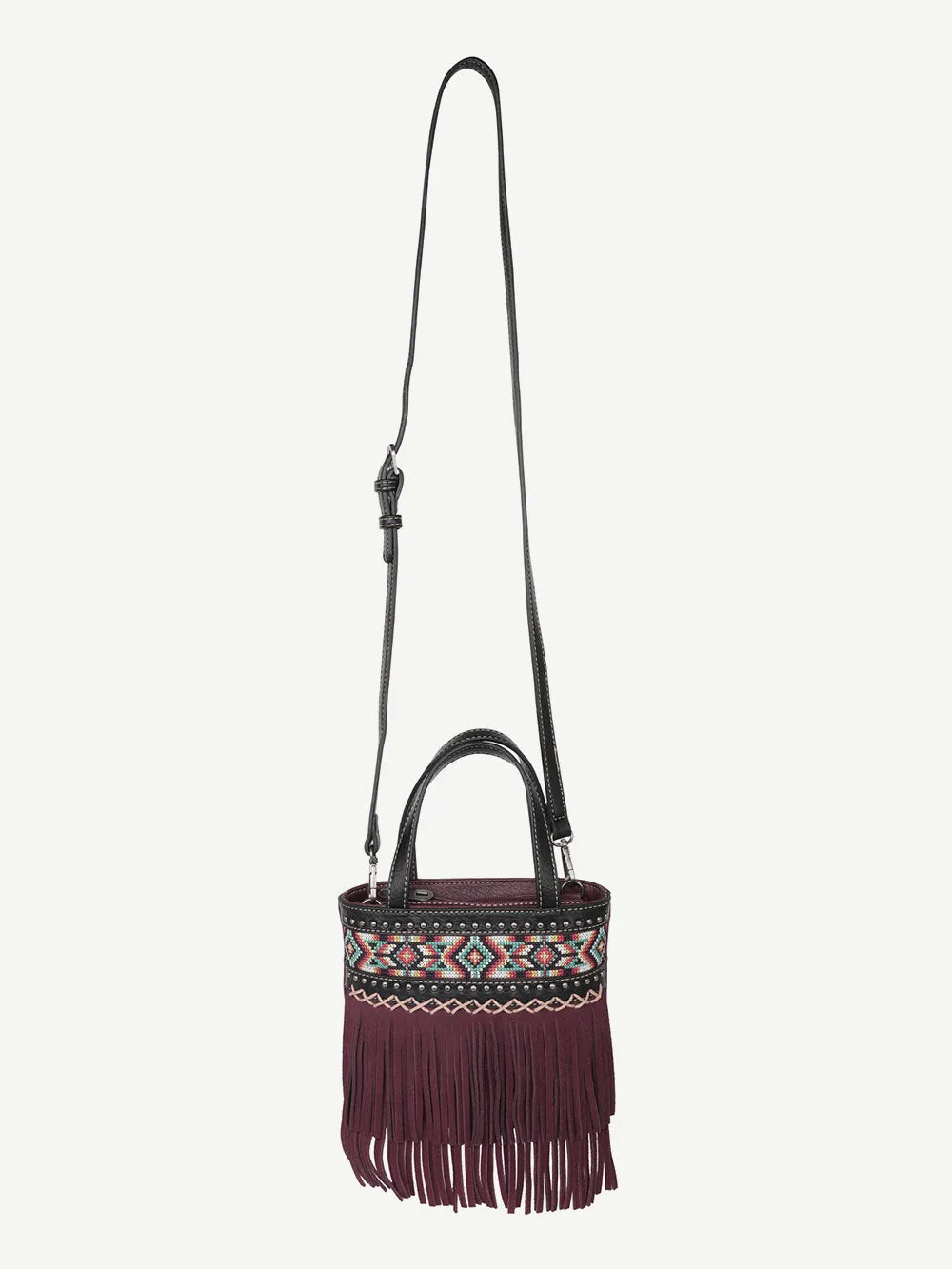 Montana West Embroidered Aztec Fringe Crossbody Mini Tote