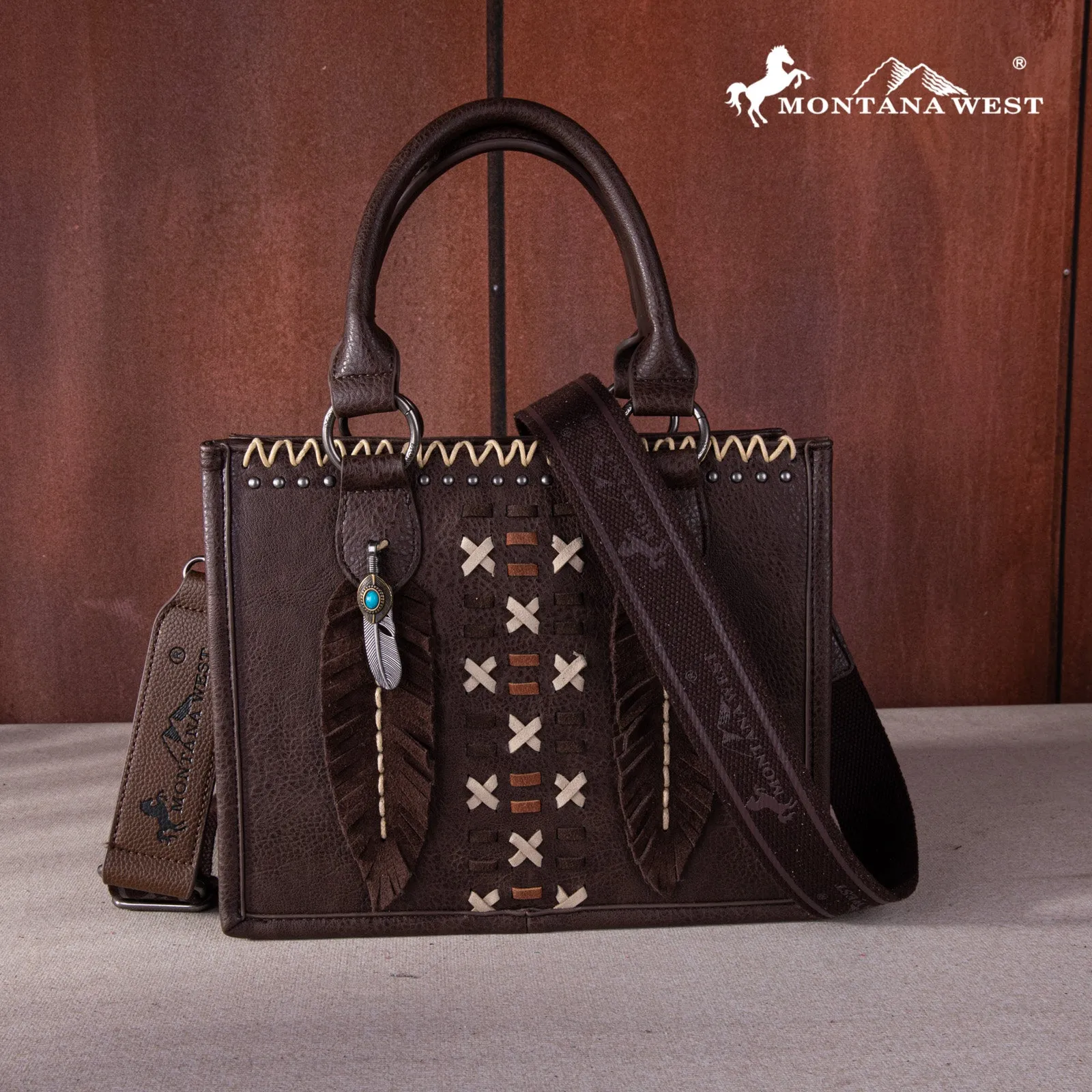 MW1259-8120  Montana West Feather Collection Tote/Crossbody