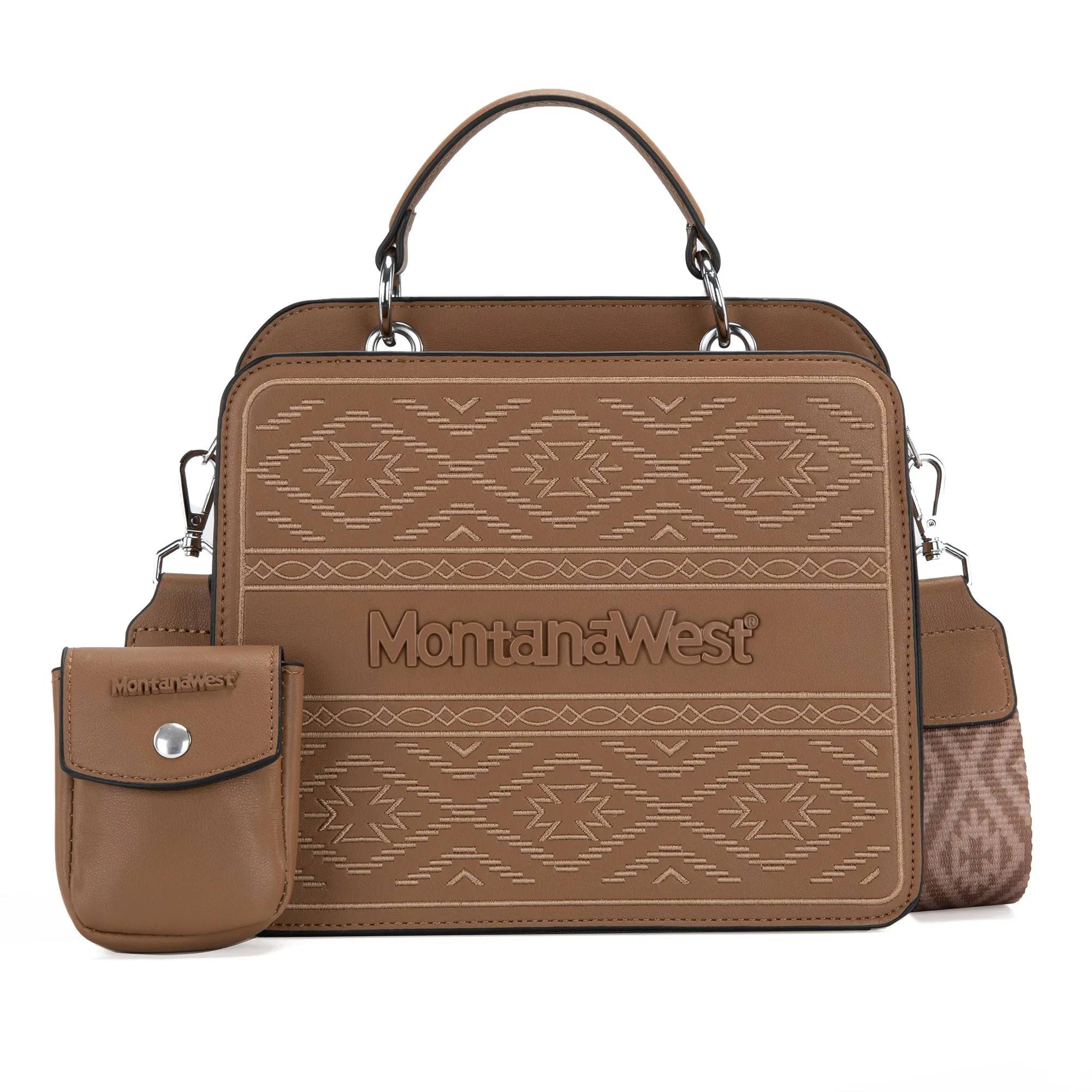 MWF1052-8120   Montana West Embroidered Aztec Tote/Crossbody With Mini Pouch - Khaki