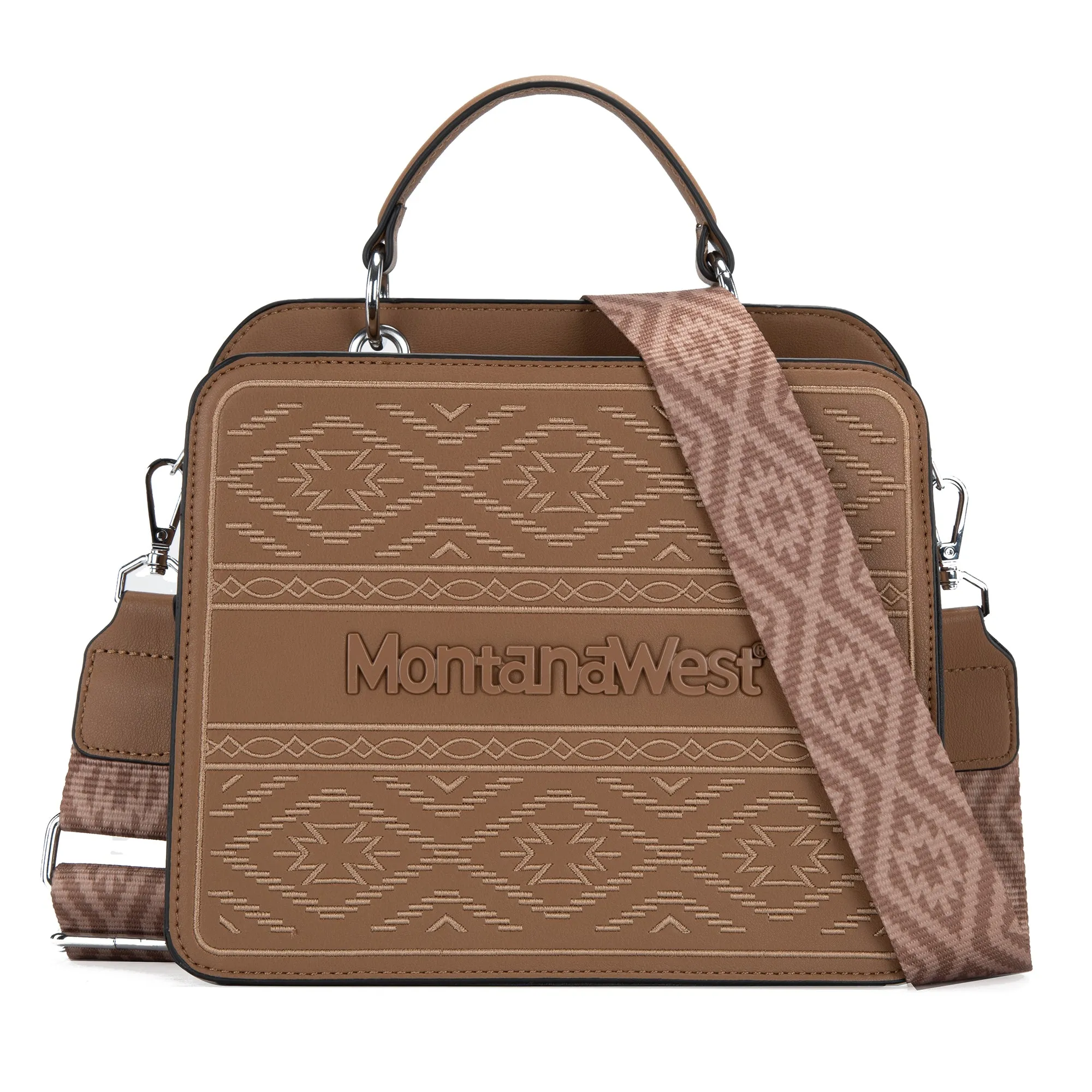 MWF1052-8120   Montana West Embroidered Aztec Tote/Crossbody With Mini Pouch - Khaki