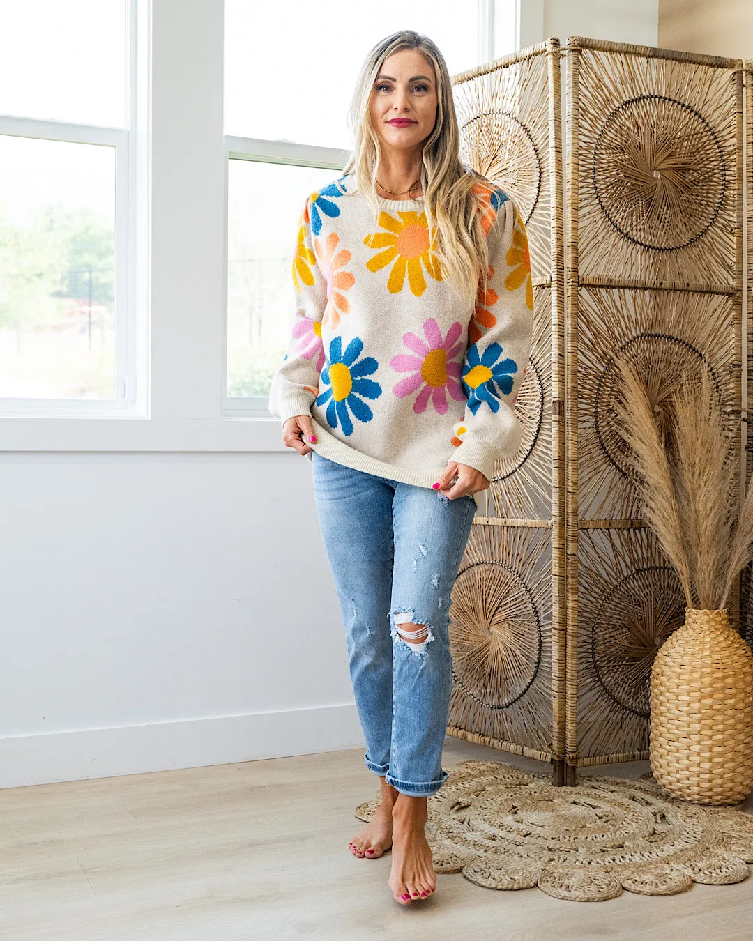 NEW! Bright Daisy Sweater - Taupe