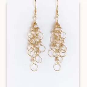 Pearl Gold Chain Loop Earrings