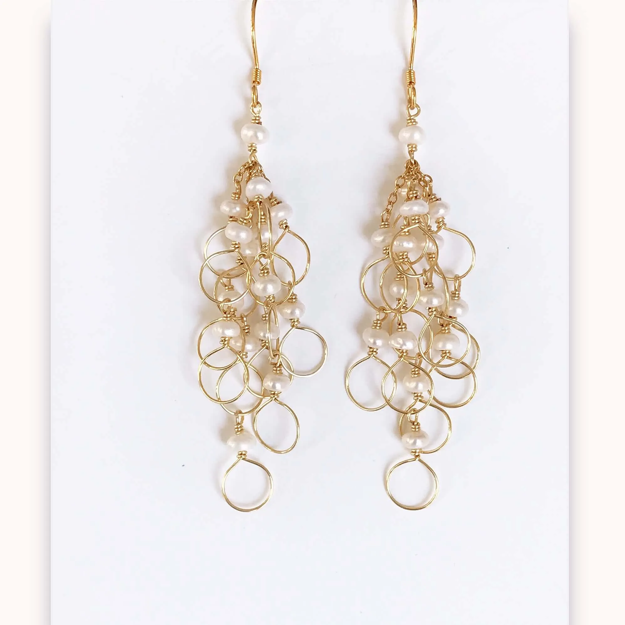 Pearl Gold Chain Loop Earrings