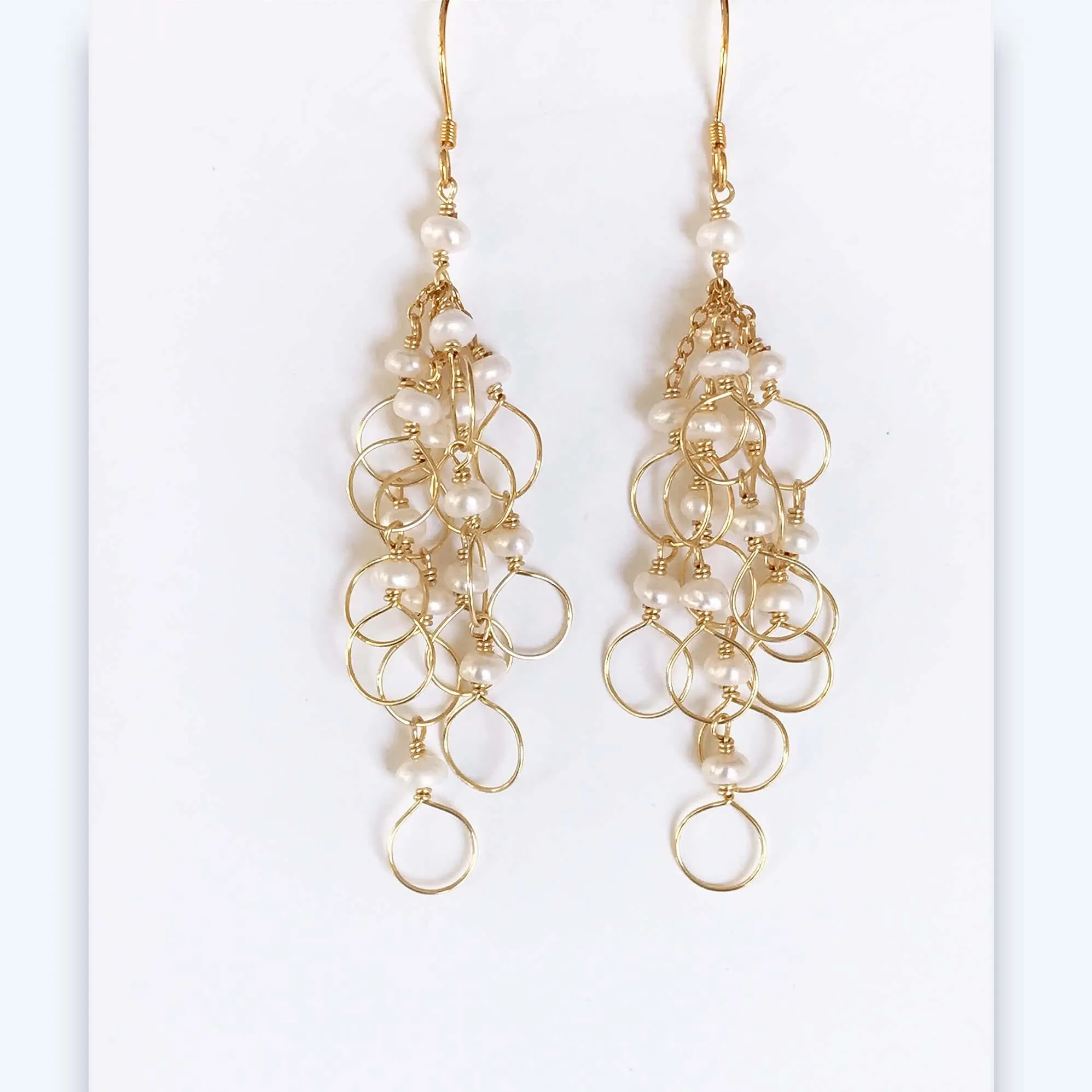 Pearl Gold Chain Loop Earrings