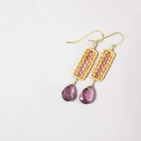 Pink Rhodolite Garnet Wire-Wrapped Parallel Earrings