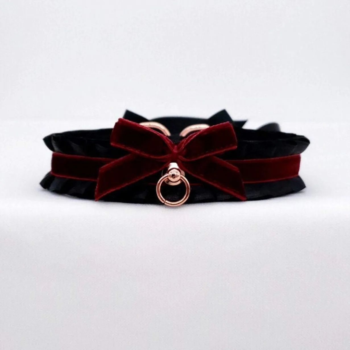 Rose Gold, Black and Maroon Velvet BDSM Collar