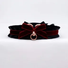 Rose Gold, Black and Maroon Velvet BDSM Collar