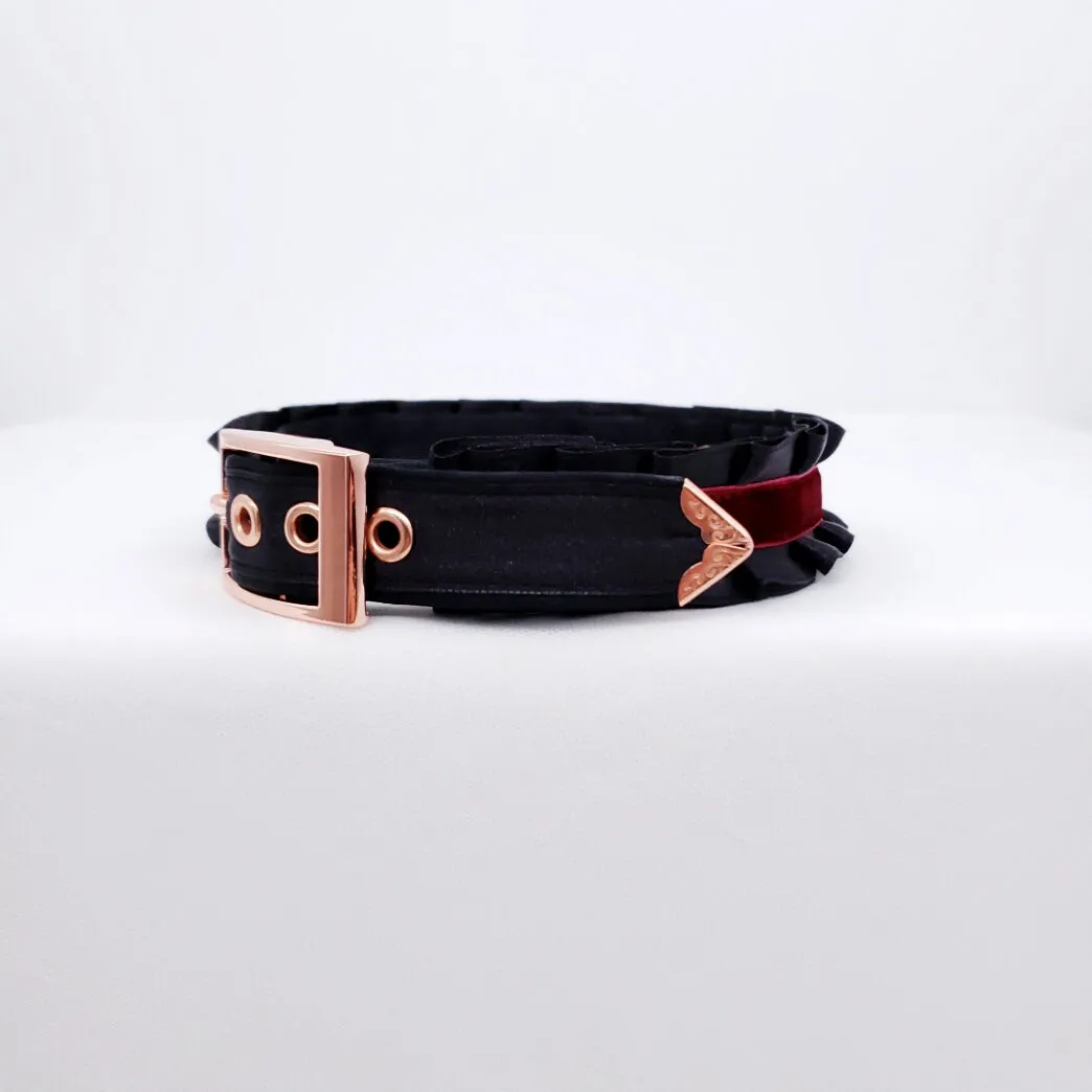 Rose Gold, Black and Maroon Velvet BDSM Collar