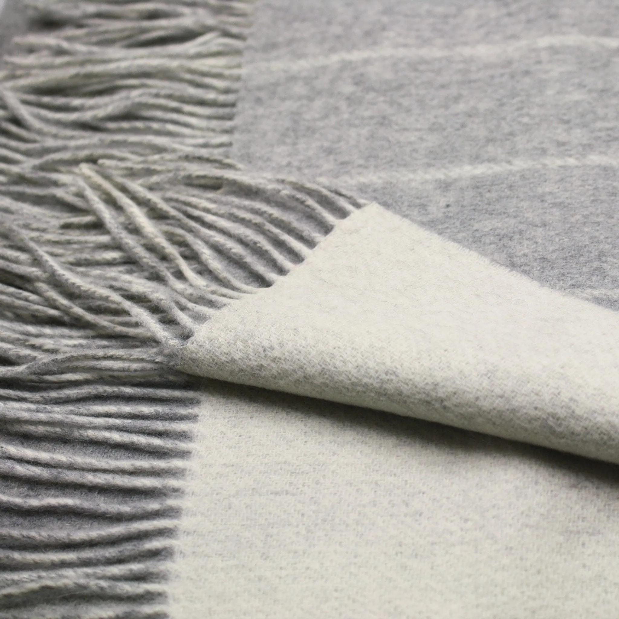 Silver Grey Woolwhite stripe Cashmere Woven Double Face Scarf