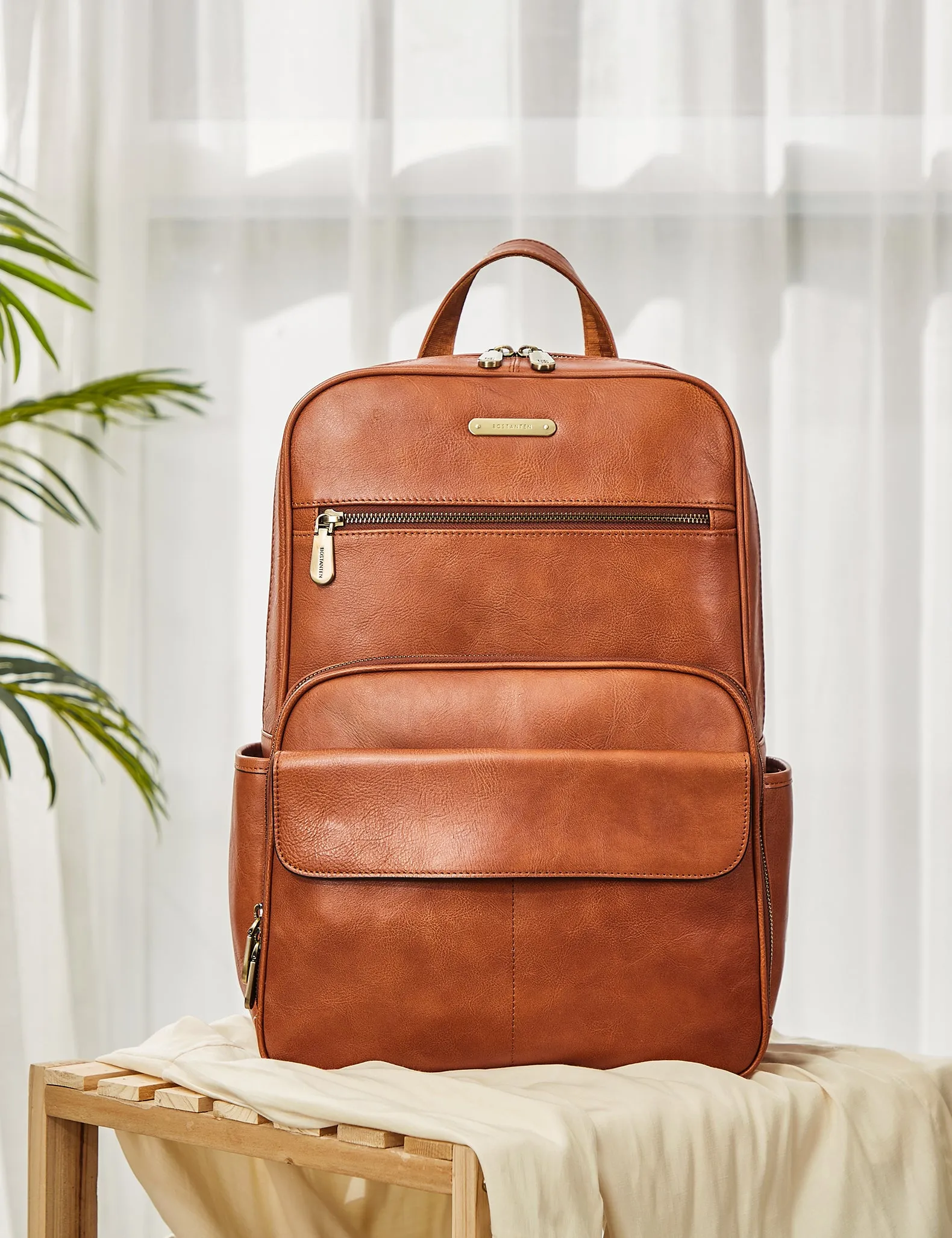 Slim Brown Leather 15.6 Inch Laptop Backpack