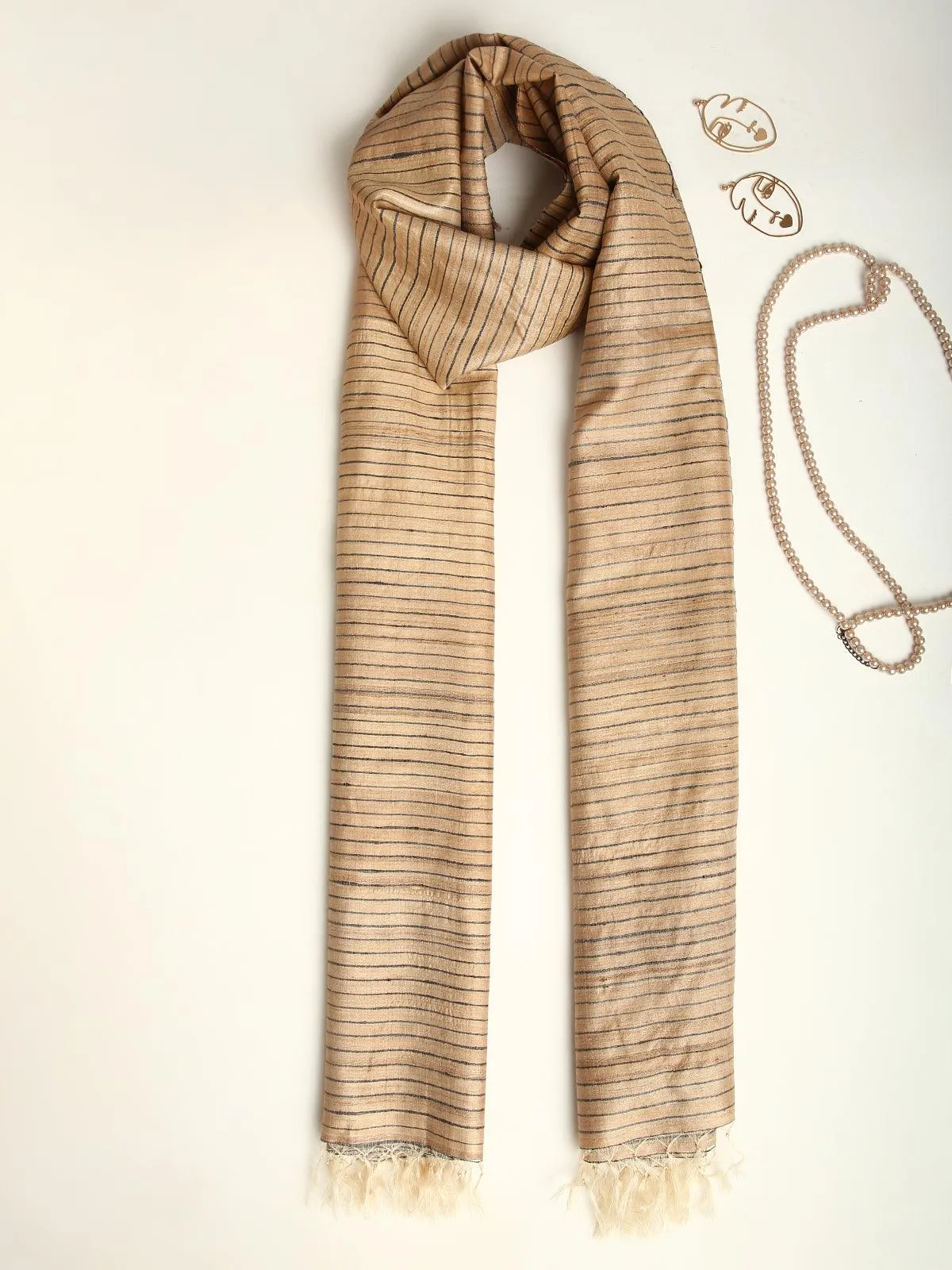 Striped Handwoven Pure Tussar Silk Stole