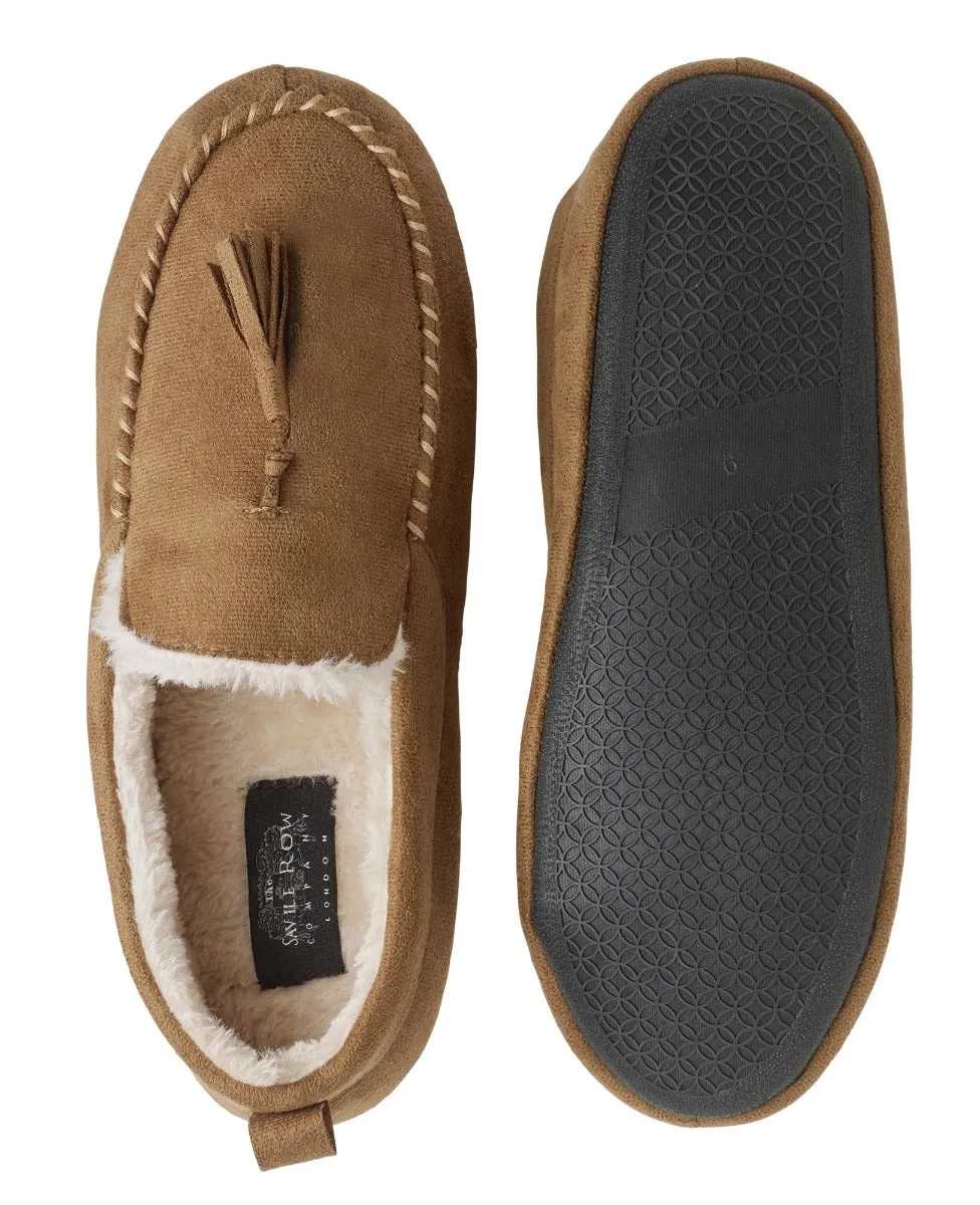 Tan Microsuede Moccasin Slippers