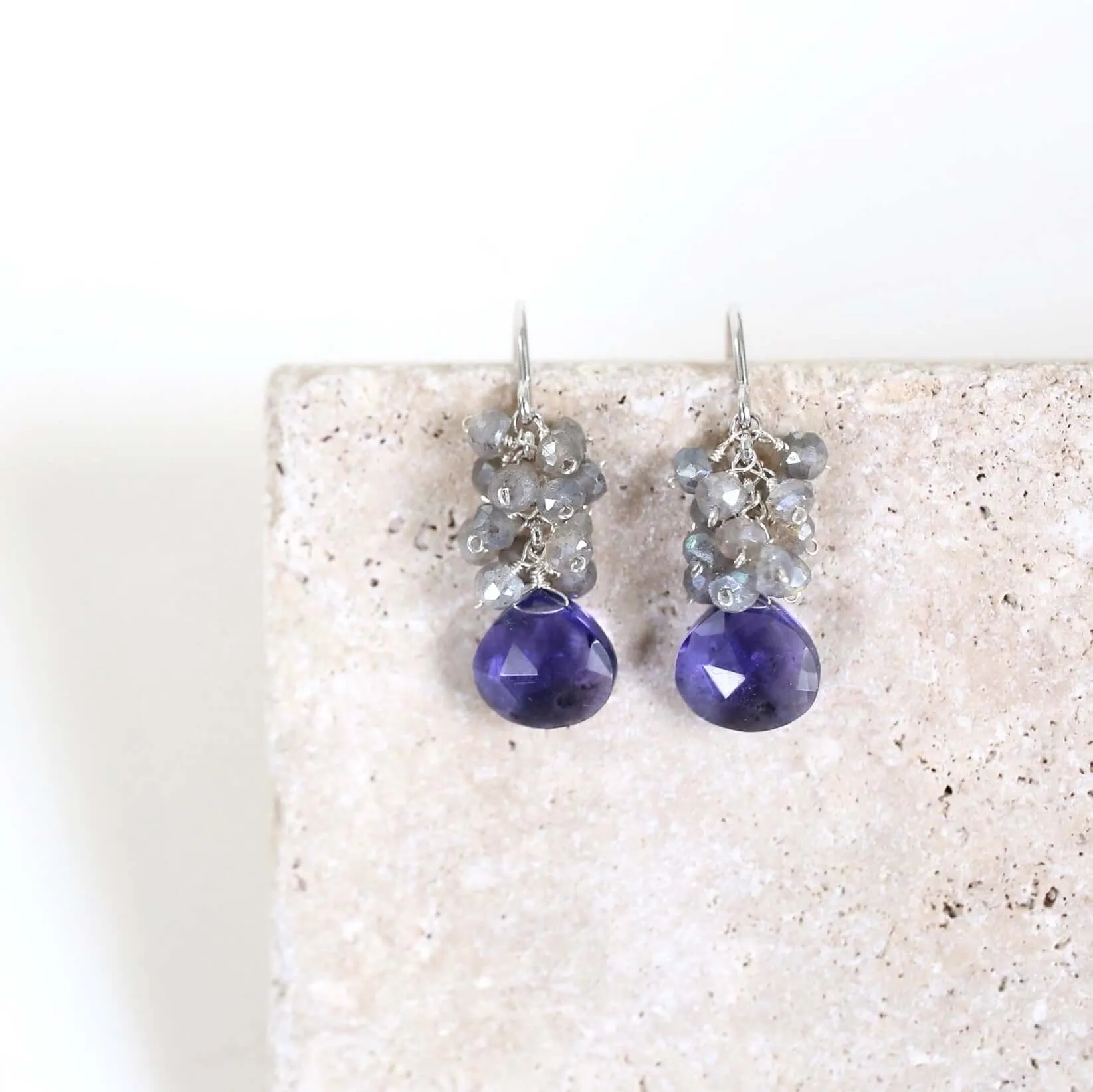 Tanzanite Quartz Silver Drop Earrings