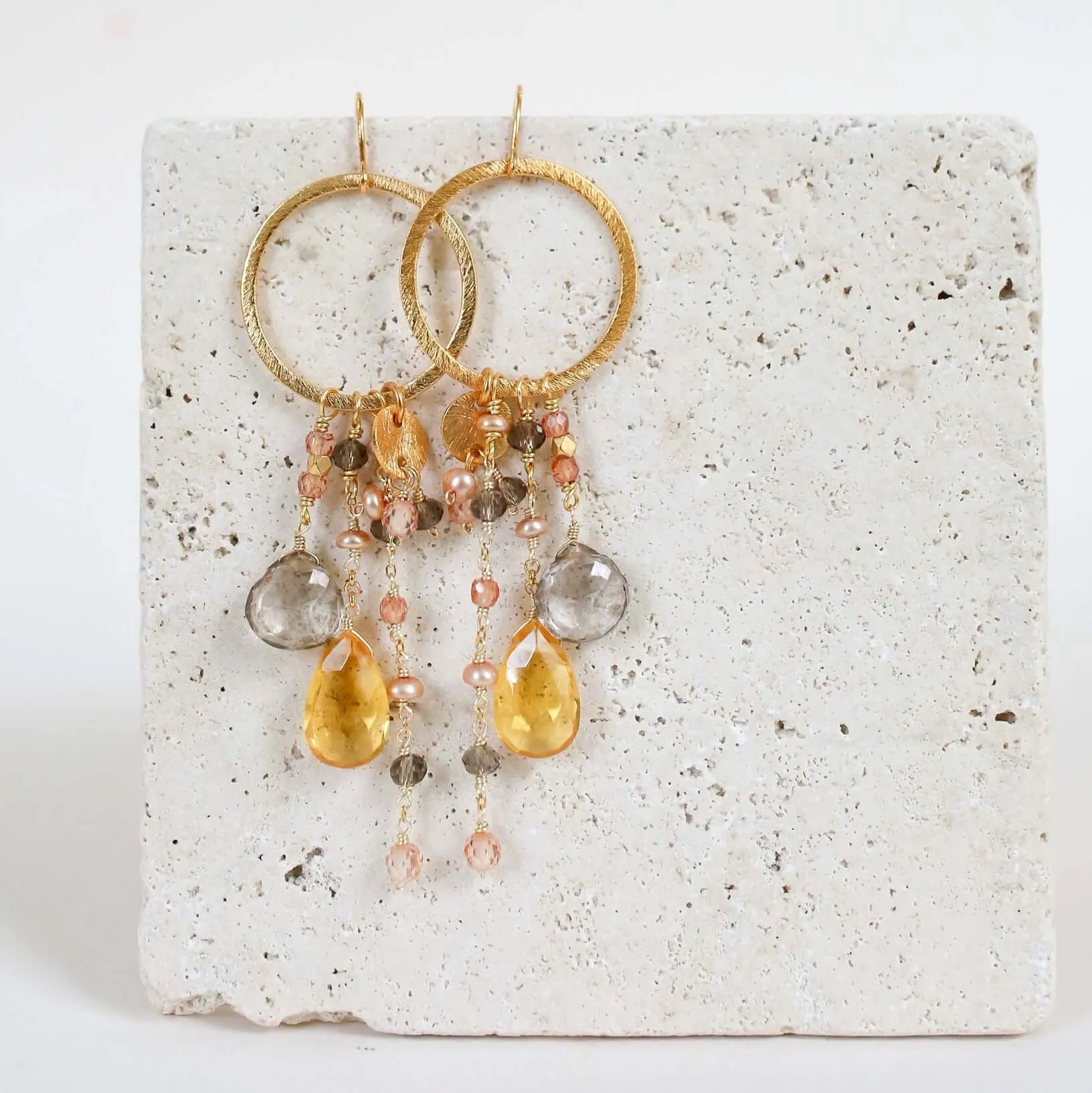 The Ammil Earring - Citrine & Smoky Quartz