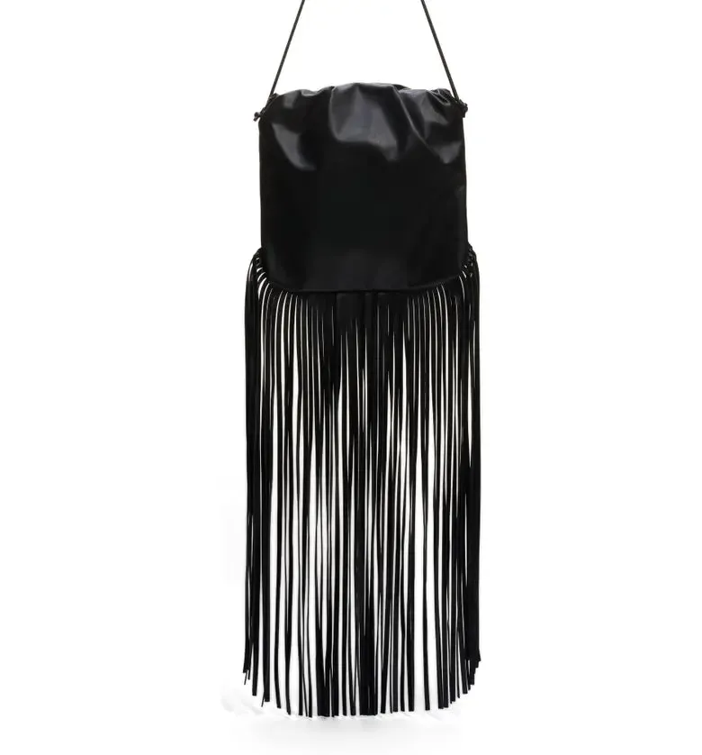 The Fringe Pouch In Black Nappa Leather