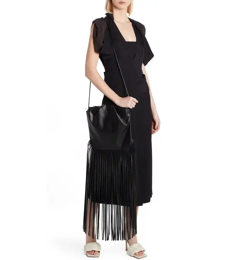 The Fringe Pouch In Black Nappa Leather