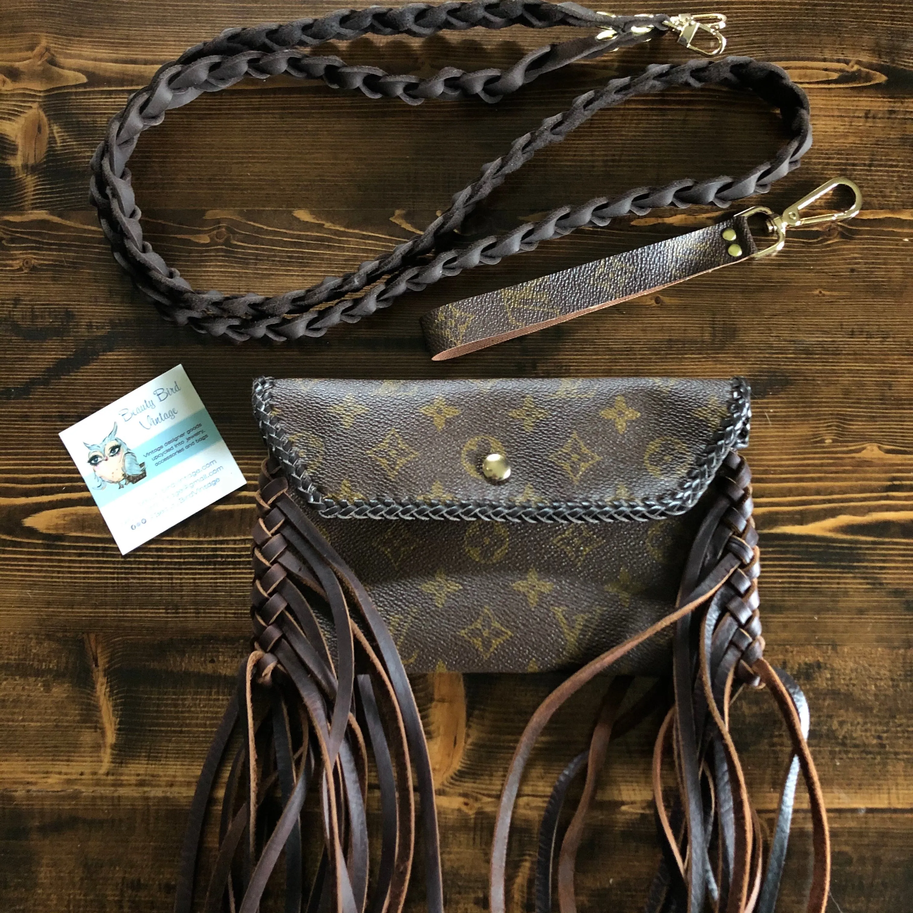 The Wren - Full Monogram Fringed Vintage Wristlet/Crossbody/Clutch