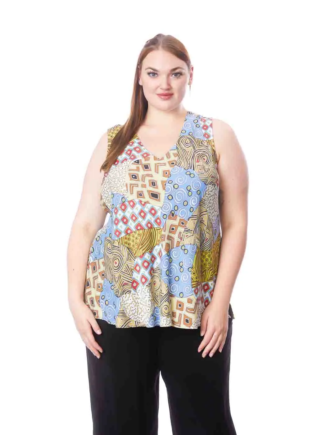 Tianello Plus sized print "Uzima" TENCEL™ "Erika" Bias Tank